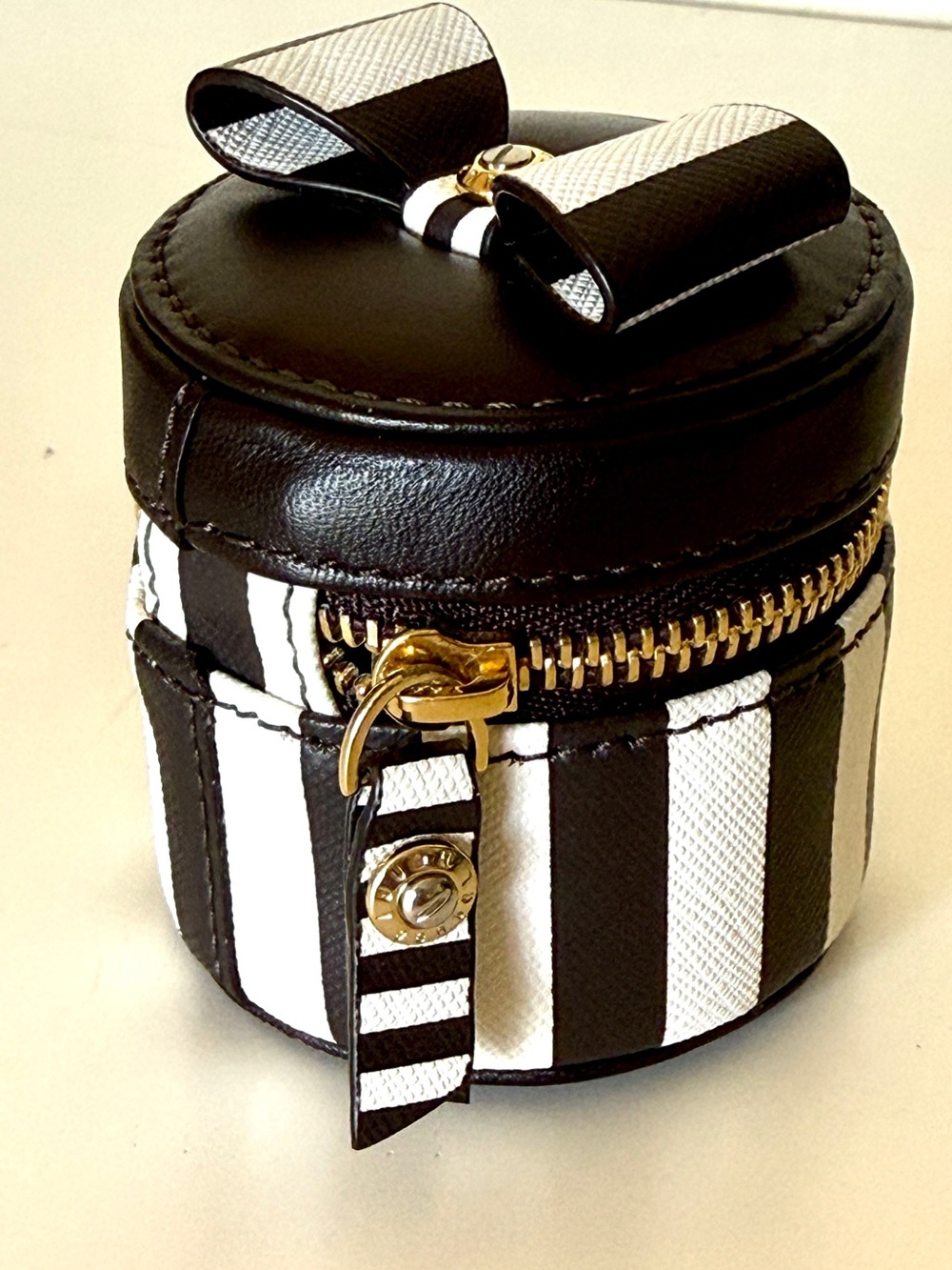 Retired Henri Bendel Brown Stripe Travel Jewelry Case Ring Box - Picture 4 of 9